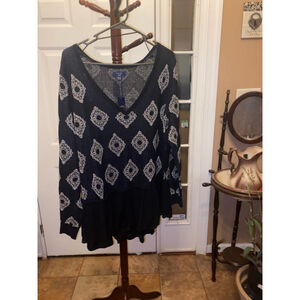 Women Kaari Blue Blouse Size 2X Black Silver